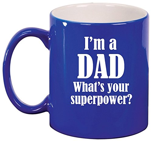 Ceramic Coffee Tea Mug Cup Dad Superpower Father (Blue)