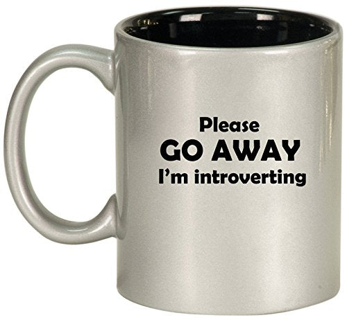 Ceramic Coffee Tea Mug Cup Please Go Away I'm Introverting (Silver)