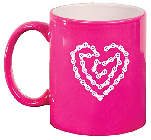 Ceramic Coffee Tea Mug Cup Heart Love Bike Chain (Pink)