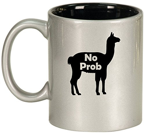 Ceramic Coffee Tea Mug Cup No Prob Llama Funny (Silver)