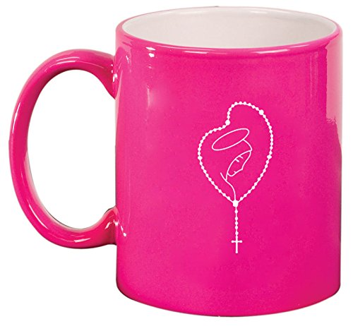 Ceramic Coffee Tea Mug Rosary Mary (Hot Pink)