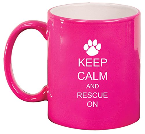 Ceramic Coffee Tea Mug Keep Calm and Rescue On Paw Print (Hot Pink)