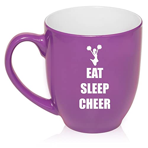 16 oz Large Bistro Mug Ceramic Coffee Tea Glass Cup Eat Sleep Cheer (Purple),MIP
