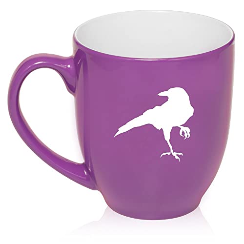 16 oz Large Bistro Mug Ceramic Coffee Tea Glass Cup Crow Raven Blackbird (Purple),MIP
