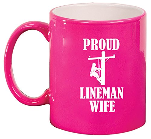 Ceramic Coffee Tea Mug Cup Proud Lineman Wife (Pink)