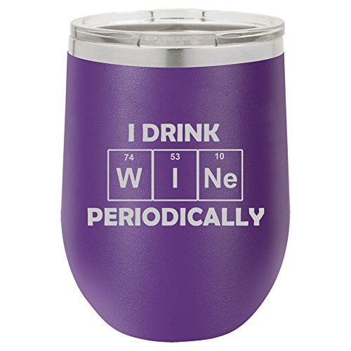 12 oz Double Wall Vacuum Insulated Stainless Steel Stemless Wine Tumbler Glass Coffee Travel Mug With Lid I Drink Wine Periodically Funny Science Geek (Purple)