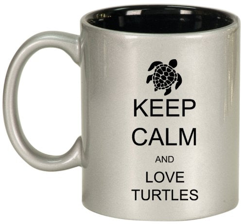 Keep Calm and Love Turtles Ceramic Coffee Tea Mug Cup Silver Black