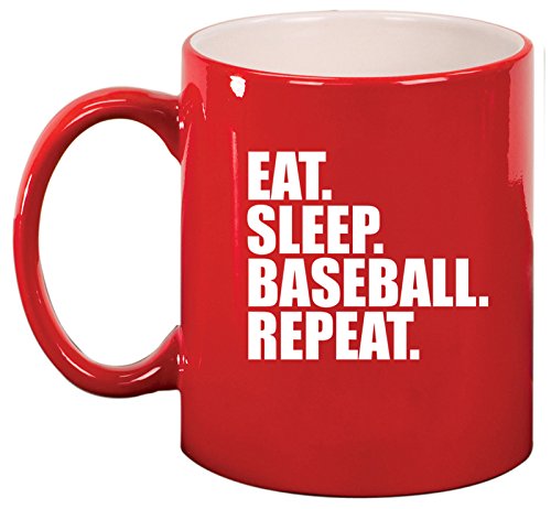 Ceramic Coffee Tea Mug Cup Eat Sleep Baseball Repeat (Red)