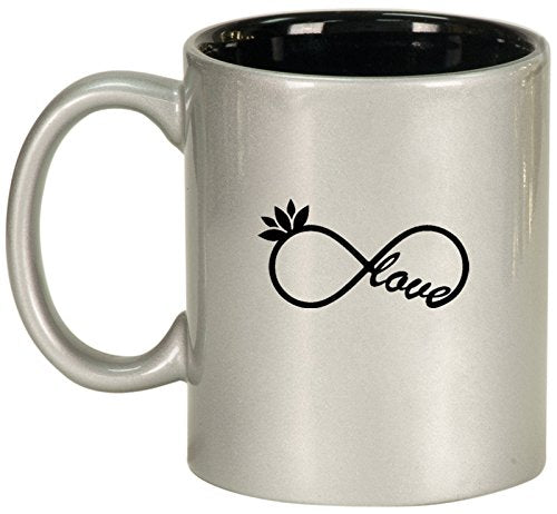 Ceramic Coffee Tea Mug Infinity Love Yoga Lotus (Silver)