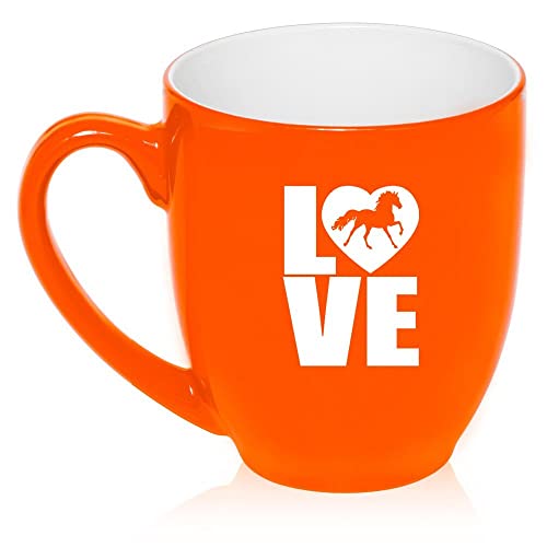 16 oz Large Bistro Mug Ceramic Coffee Tea Glass Cup Love Horse (Orange),MIP
