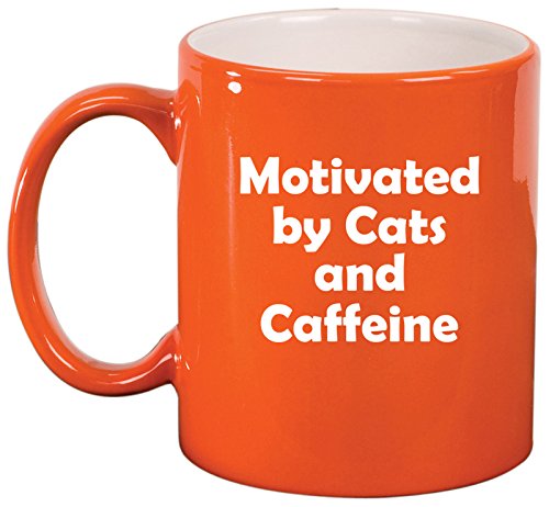 Ceramic Coffee Tea Mug Cup Motivated By Cats And Caffeine (Orange)