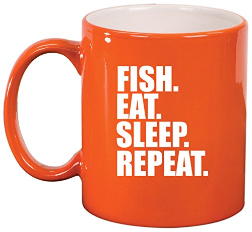 Ceramic Coffee Tea Mug Cup Fish Eat Sleep Repeat (Orange)
