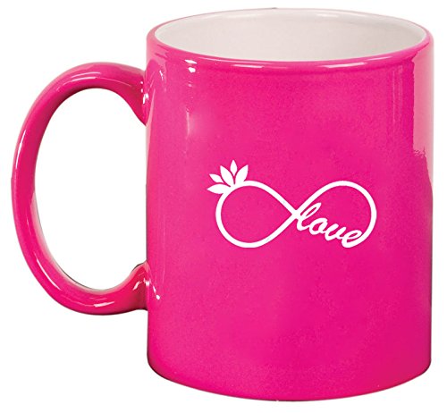 Ceramic Coffee Tea Mug Infinity Love Yoga Lotus (Hot Pink)