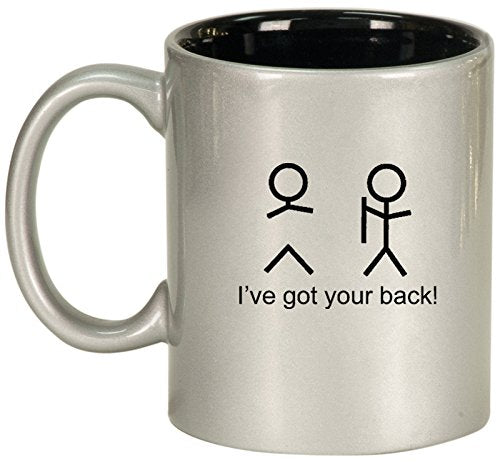 Ceramic Coffee Tea Mug Cup I've Got Your Back Stick Figures (Silver)