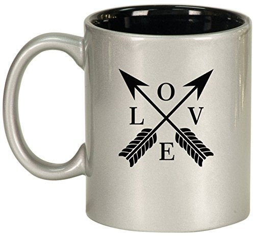 Ceramic Coffee Tea Mug Cup Love Arrows (Silver)