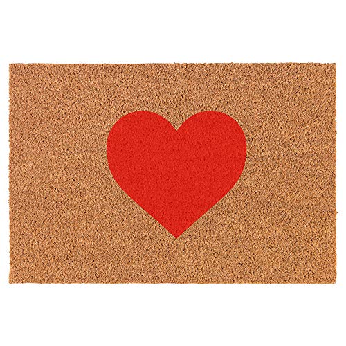 Coir Doormat Front Door Mat New Home Closing Housewarming Gift Red Heart (24" x 16" Small)