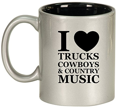 Ceramic Coffee Tea Mug Cup Love Trucks Cowboys Country Music (Silver)