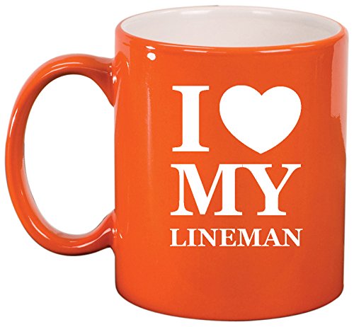 Ceramic Coffee Tea Mug Cup I Love Heart My Lineman (Orange)