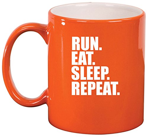 Ceramic Coffee Tea Mug Cup Run Eat Sleep Repeat (Orange)
