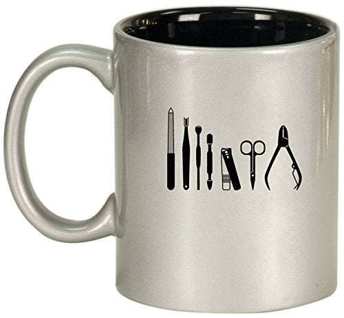Ceramic Coffee Tea Mug Cup Manicurist Tool (Silver)