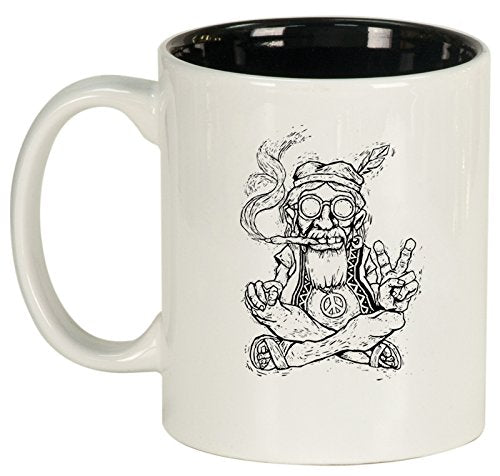 Ceramic Coffee Tea Mug Cup Hippie Smoking Pipe Peace (White)