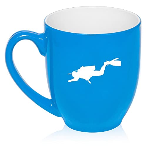 16 oz Large Bistro Mug Ceramic Coffee Tea Glass Cup Scuba Diver (Light Blue),MIP