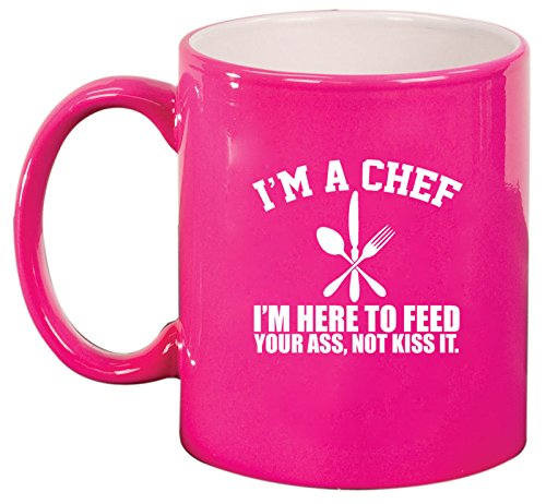 Ceramic Coffee Tea Mug Chef Here to Feed You (Hot Pink)