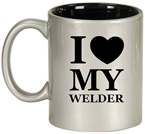 Ceramic Coffee Tea Mug Cup I Heart Love My Welder (Silver)