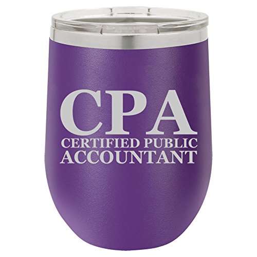 12 oz Double Wall Vacuum Insulated Stainless Steel Stemless Wine Tumbler Glass Coffee Travel Mug With Lid CPA Certified Public Accountant (Purple)