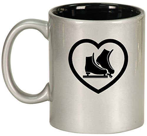 Ceramic Coffee Tea Mug Cup Heart Ice Skates (Silver)