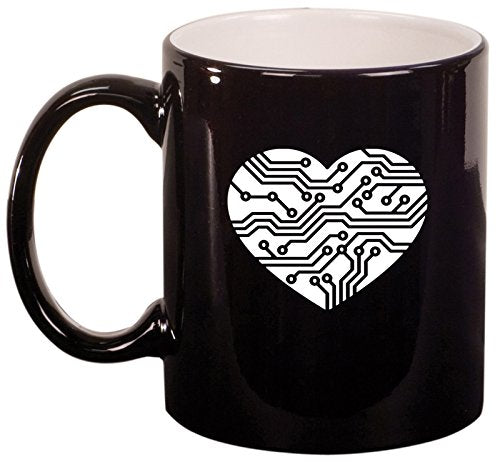 Ceramic Coffee Tea Mug Cup Heart Love Technology IT Computer (Black)
