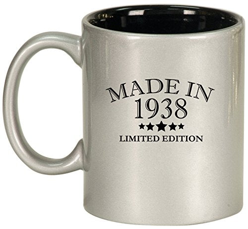 Ceramic Coffee Tea Mug Cup Made In 1938 Birthday 80th Birthday (Silver)