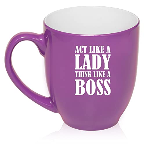 16 oz Large Bistro Mug Ceramic Coffee Tea Glass Cup Act Like A Lady Think Like A Boss (Purple),MIP