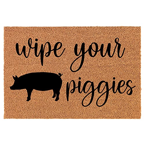 Coir Doormat Front Door Mat New Home Closing Housewarming Gift Wipe Your Piggies Funny Pig (24" x 16" Small)