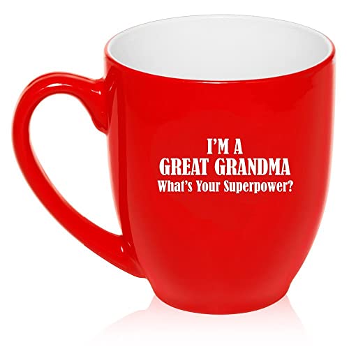 16 oz Large Bistro Mug Ceramic Coffee Tea Glass Cup Great Grandma Superpower (Red),MIP