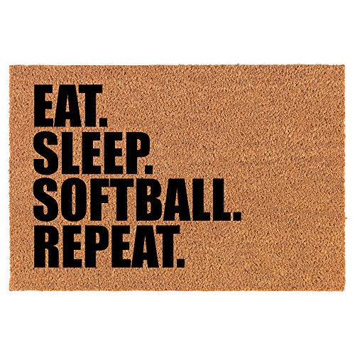 Coir Doormat Front Door Mat New Home Closing Housewarming Gift Eat Sleep Softball Repeat (30" x 18" Standard)