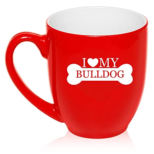 16 oz Large Bistro Mug Ceramic Coffee Tea Glass Cup I Love My Bulldog (Red),MIP