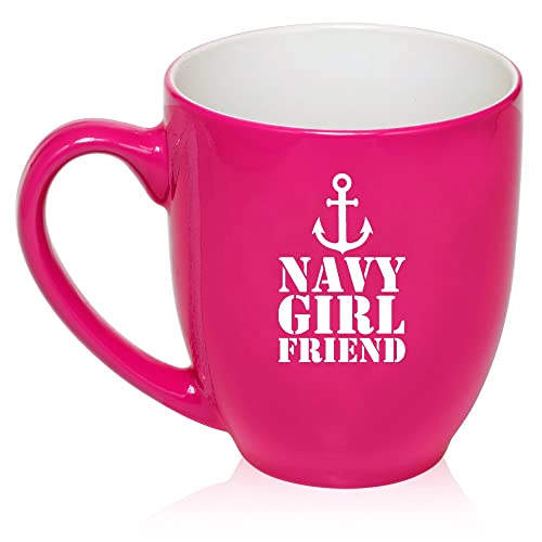 16 oz Large Bistro Mug Ceramic Coffee Tea Glass Cup Navy Girlfriend Anchor (Hot Pink),MIP