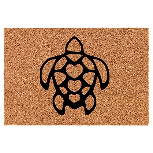 Coir Doormat Front Door Mat New Home Closing Housewarming Gift Turtle Hearts (24" x 16" Small)
