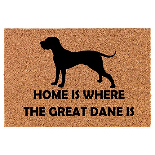 Coir Doormat Front Door Mat New Home Closing Housewarming Gift Home is Where The Great Dane is (30" x 18" Standard)