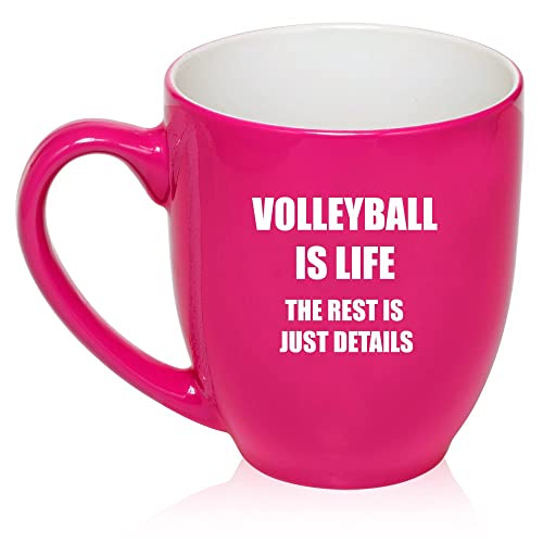 16 oz Large Bistro Mug Ceramic Coffee Tea Glass Cup Volleyball Is Life (Hot Pink),MIP