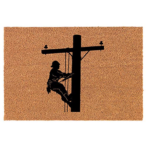 Coir Doormat Front Door Mat New Home Closing Housewarming Gift Lineman Electric Pole Climber (30" x 18" Standard)