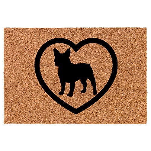 Coir Doormat Front Door Mat New Home Closing Housewarming Gift French Bulldog Heart (24" x 16" Small)