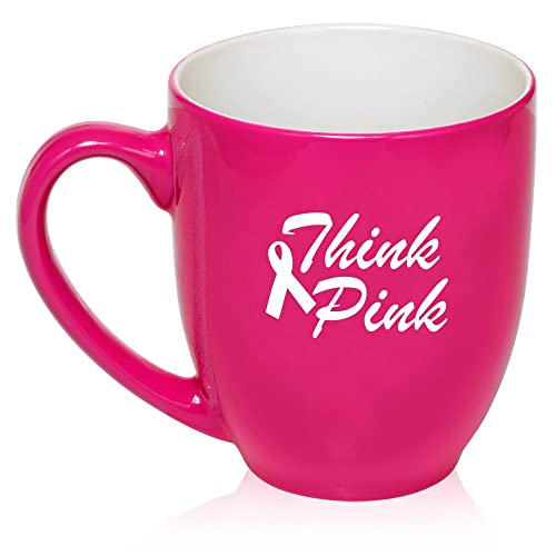 16 oz Hot Pink Large Bistro Mug Ceramic Coffee Tea Glass Cup Think Pink Breast Cancer,MIP