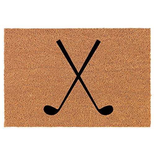 Coir Doormat Front Door Mat New Home Closing Housewarming Gift Crossed Golf Clubs (24" x 16" Small)