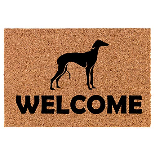 Coir Doormat Front Door Mat New Home Closing Housewarming Gift Welcome Greyhound (24" x 16" Small)