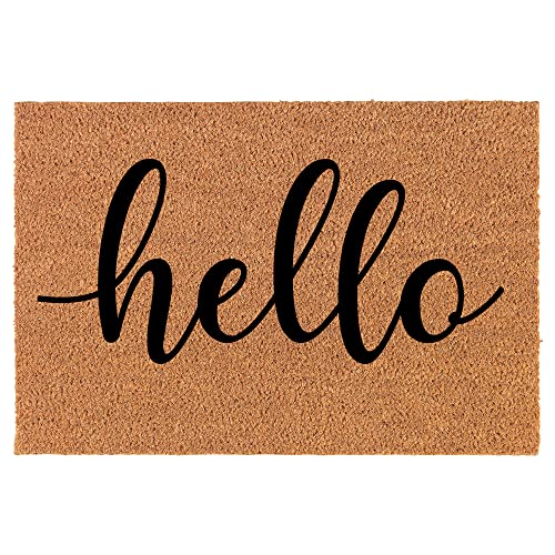Coir Doormat Front Door Mat New Home Closing Housewarming Gift Hello Script (24" x 16" Small)