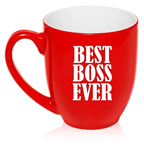 16 oz Large Bistro Mug Ceramic Coffee Tea Glass Cup Best Boss Ever (Red),MIP