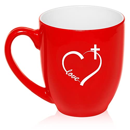 16 oz Large Bistro Mug Ceramic Coffee Tea Glass Cup Love Heart Cross Christian (Red),MIP