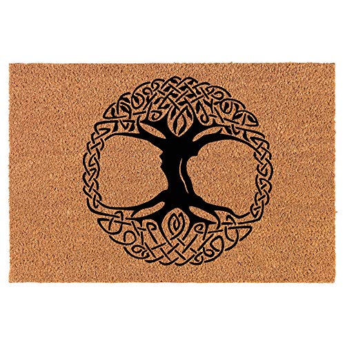 Coir Doormat Front Door Mat New Home Closing Housewarming Gift Celtic Tree of Life Irish (24" x 16" Small)